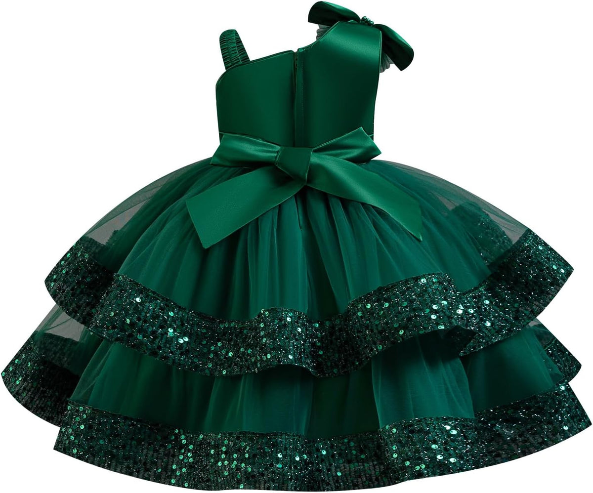 OBEEII Birthday Dress for Toddler Girl Sequins Pageant Tulle Tutu Dress Bowknot Princess Baptism Wedding Flower Girl Gown