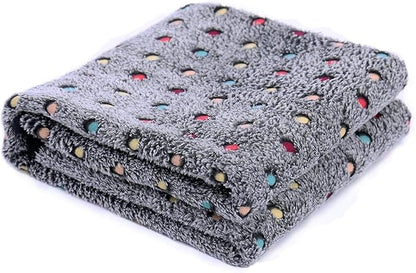 Dog Blanket with Colorful Dots Warm Soft Fuzzy Pets Blankets Small Medium Large Dogs Cats Reversible Pet Blanket Washable Couch Bed Protector Cover, Grey, 16" x 24"