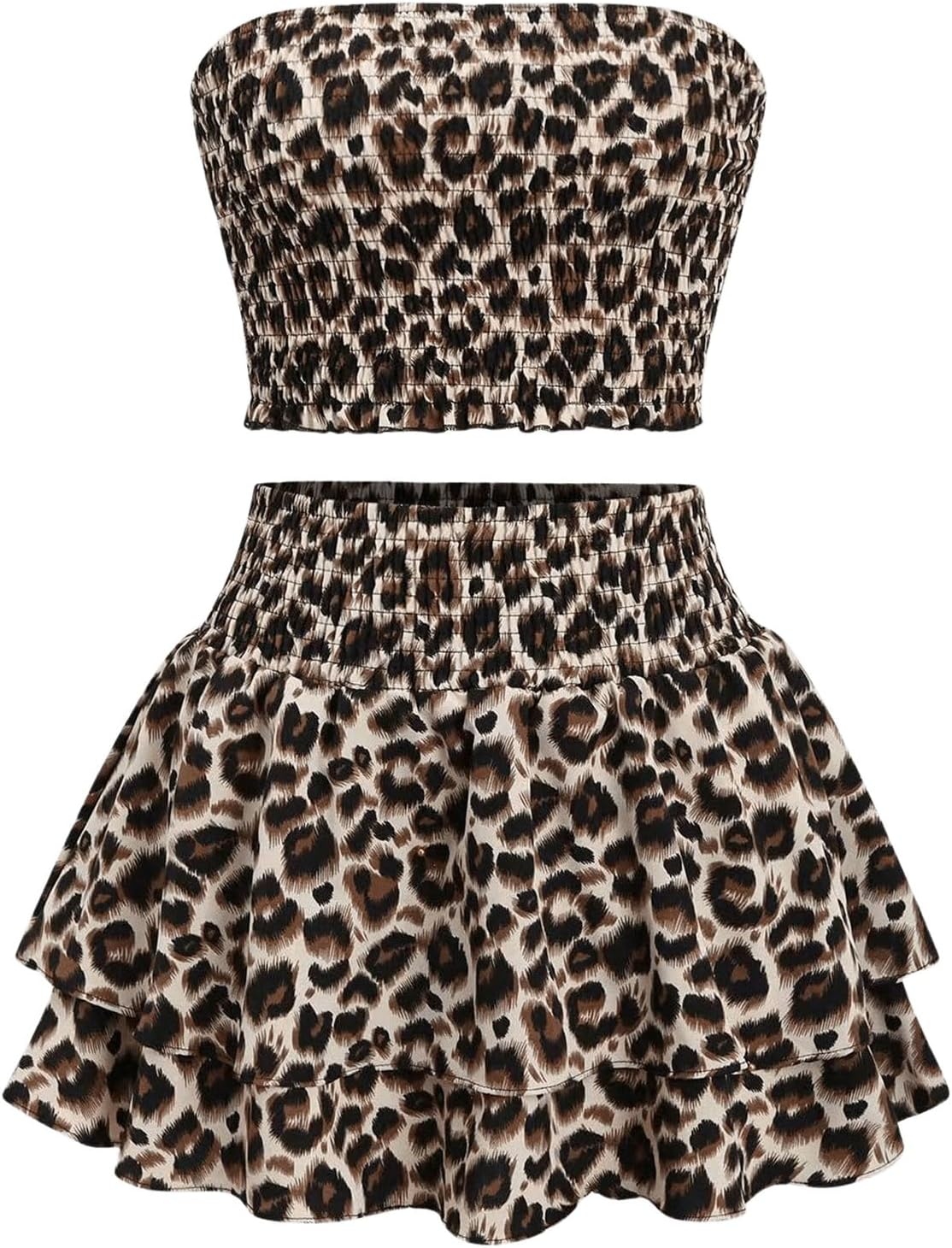GORGLITTER Women's Sexy Going Out Outfits Cheetah Leopard Print Tube Tops Y2k Animal Western Mini Skirt Set.