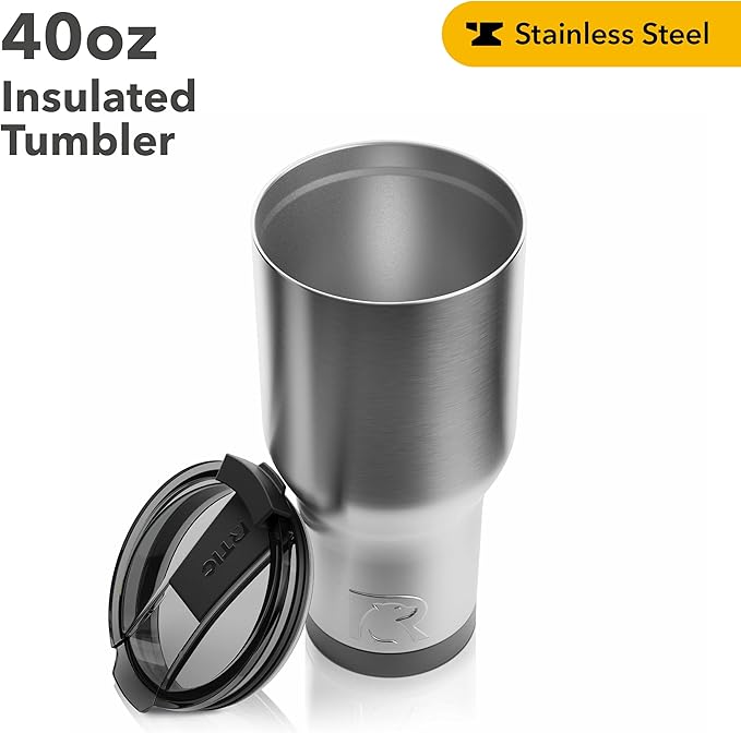 RTIC 40 oz Insulated Tumbler Stainless Steel Coffee Travel Mug with Lid, Spill Proof, Hot Beverage and Cold, Portable Thermal Cup for Car, Camping