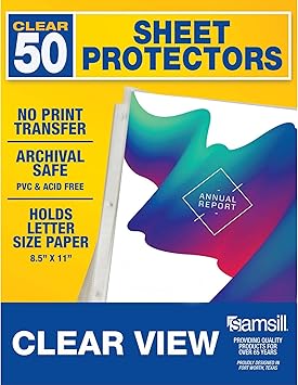 Samsill 50 Pack Sheet Protectors, 8.5x11 Inch Page Protectors for 3 Ring Binder, Standard Weight, Clear Protector, Letter Size, Top Loading, Acid Free