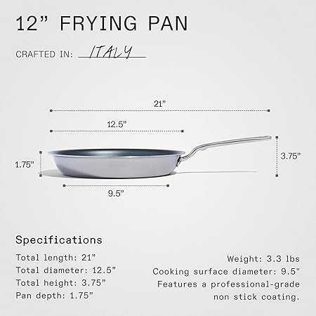 Made In Cookware - ProCoat 12" Non Stick Frying Pan (Graphite) - 5 Ply Stainless Clad Nonstick - Professional Cookware - Crafted in Italy - Induction Compatible