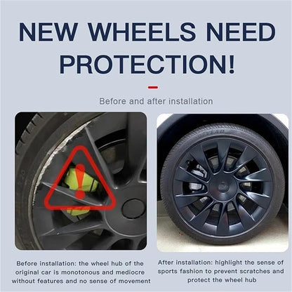 Carbon Fiber Wheel Cover Compatible for Tesla Model Y 2021-2023 20 Inch Induction 21 inch UberTurbine Wheel Protector ABS Hubcap Accessory(Matte Carbon 20 inch)