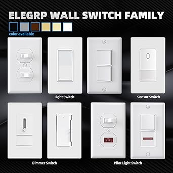 ELEGRP Matte White Single Pole Decorator Light Switch, 15Amp, 120-277V, Decorative Paddle Rocker Switch Replacement, OnOff Wall Switch, Self-Grounding, ResidentialCommercial Grade, ULCUL (10 Pack)
