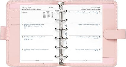 Filofax Saffiano Organizer, Pocket Size, Blush - Cross-Grain, Leather-Look, Six Rings, Week-to-View Calendar Diary, Multilingual, 2024 (C022697-24)