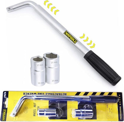 20" Universal Extended Lug Wrench 4 Way Heavy Duty Tire wrench Standard Sockets 17mm 19mm 21mm 23mm for Cross Wheel Wrench