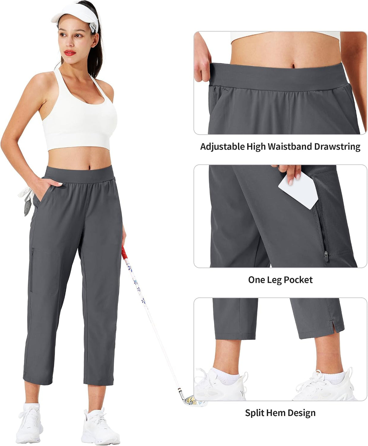 Ksmien Women's Golf Pants Lightweight High Waisted 7/8 Ankle Pant with 4 Pockets for Athletic Lounge Travel Work