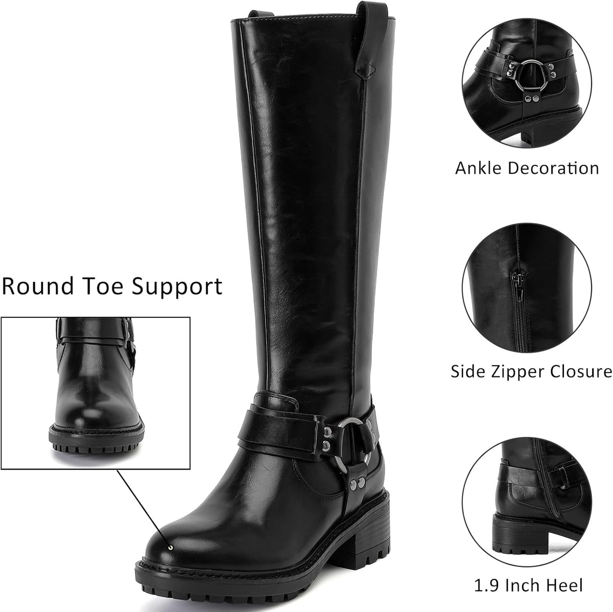 Ruiee Knee High Boots for Women Comfort Stylish Casual Round Toe Tall Riding Combat Boot Classic Fashion Fall Winter Knee-High Flat Boots.