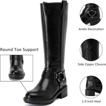 Ruiee Knee High Boots for Women Comfort Stylish Casual Round Toe Tall Riding Combat Boot Classic Fashion Fall Winter Knee-High Flat Boots.
