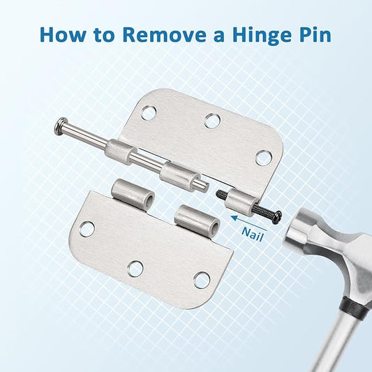 KNOBWELL 12 Pack Door Hinges Brushed Nickel, 3.5" x 3.5" Heavy Duty Door Hinges with 58" Radius Corners, Iron Silver Door Hinges for Indoor Doors
