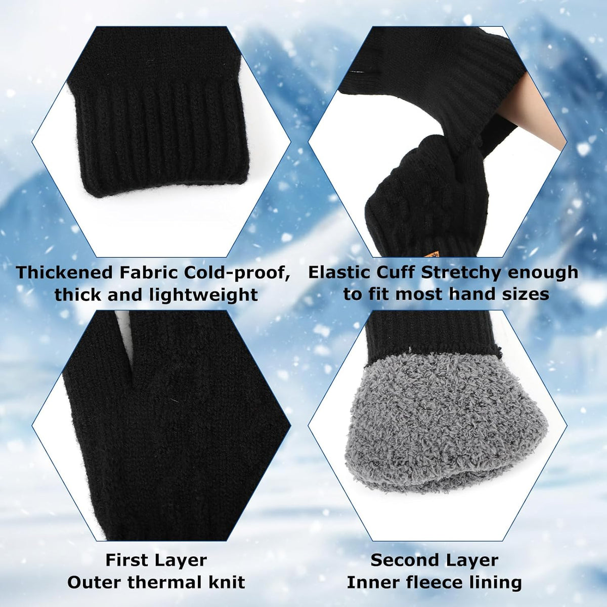 1 Pairs Winter Gloves for Men Women, Upgraded Touchscreen Gloves, Cold Weather Thermal Wool Warm Knit Glove