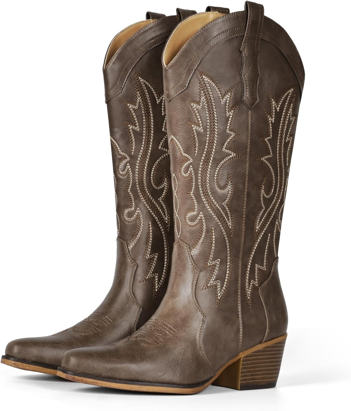 IUV Cowboy Boots For Women Western Cowgirl Boots Mid Calf Snip Toe | Chunky Heel Ideal for low insteps