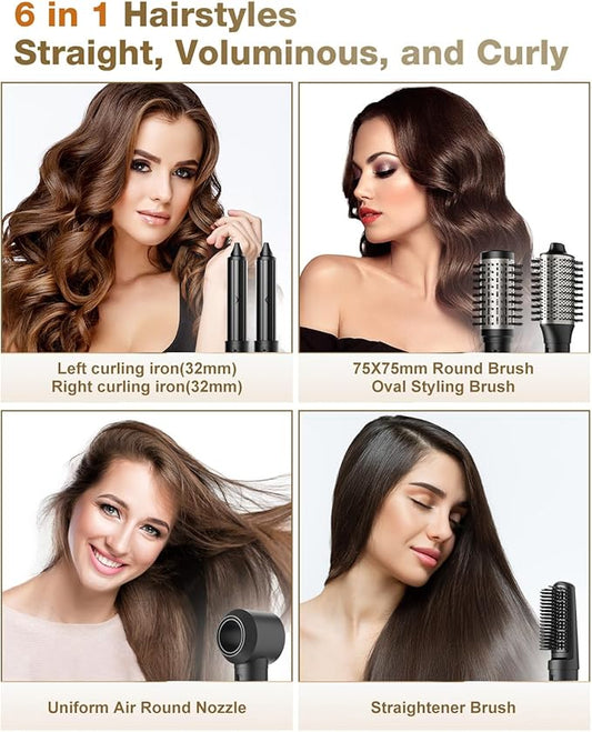 7MAGIC Hair Dryer Brush  6 in 1 Hair Styler, Silver, 110 Volts, 1200 Watts, Ionic Technology, Fast Drying, Multi Styler for Straight, Wavy, Curly, and Coily Hair