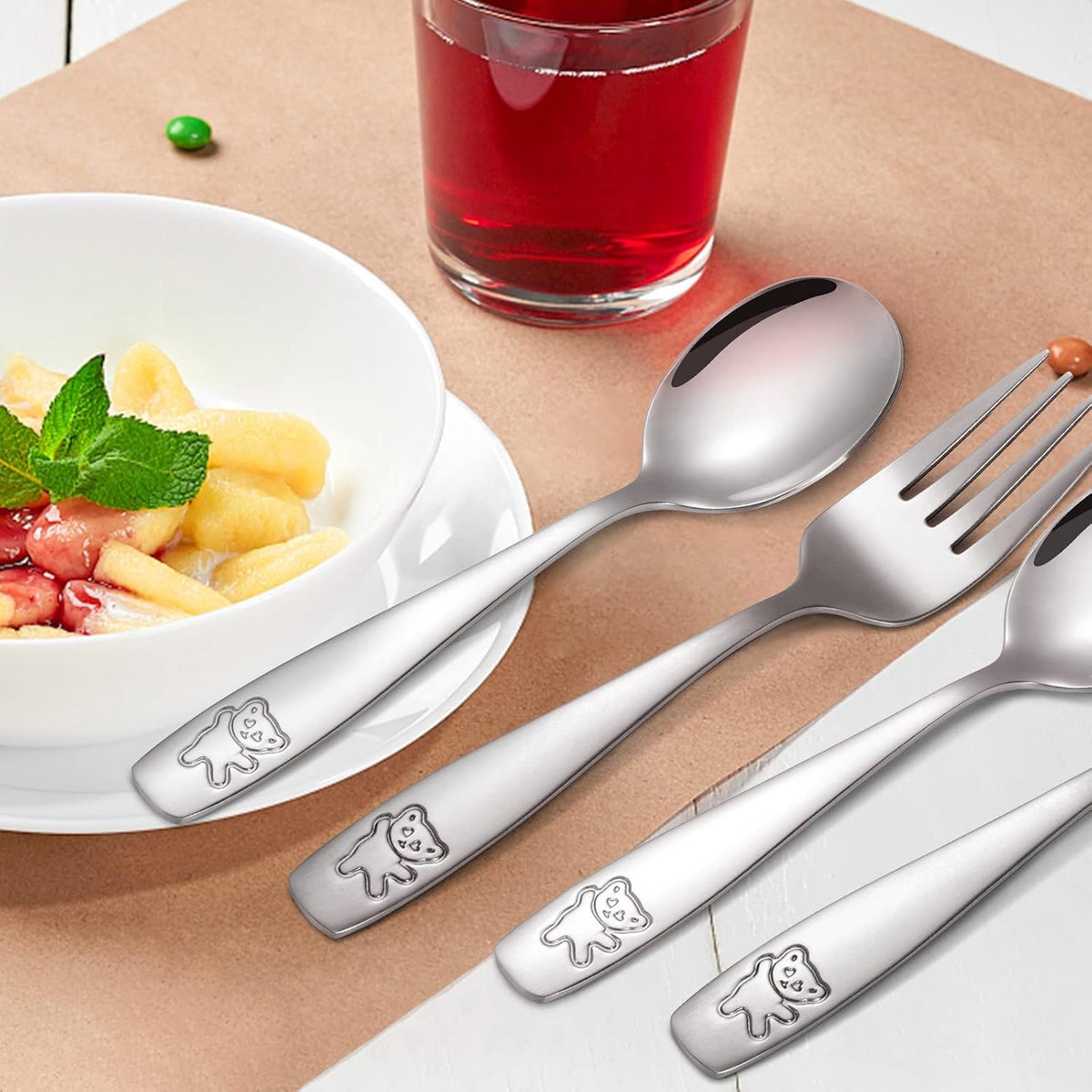 16 Pieces Toddler Utensils Kids Silverware Set, Stainless Steel Childrens Forks and Spoons, Metal Kids Safe Flatware Set, Dishwasher Safe