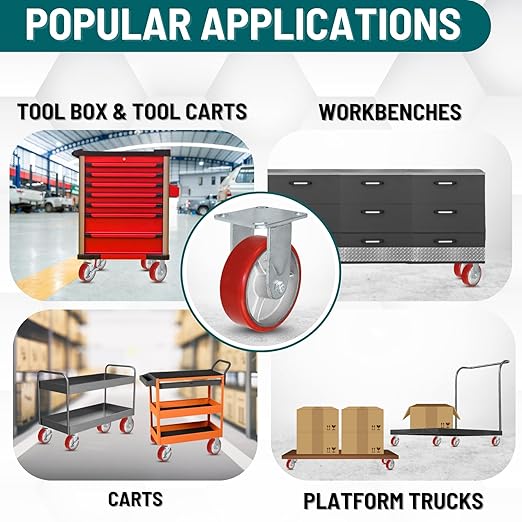 6 Inch Rigid Fixed Caster - 6 X 2 Polyurethane on Iron Wheel - 1200 Lb Weight Capacity - Great for Tool Box Replacements or Heavy Equipment - Easy Push - CasterHQ Brand