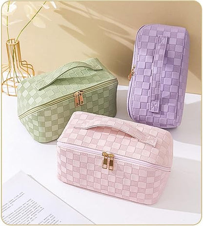 Makeup Bag, Wash Bag, Checkerboard Pattern Makeup Bag, Large Capacity Waterproof Storage Bag, Portable Cosmetic Bag, Women's Makeup Bag Black