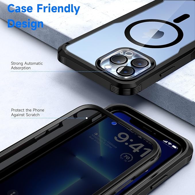 seacosmo Magnetic Case for iPhone 13 Pro, Privacy Screen Protector and Camera Lens Protector, [Military Grade][Full Body Protection], for iPhone 13 Pro Anti-Peep Case, Blue