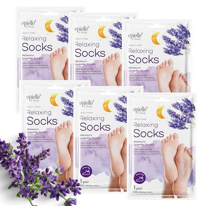Epielle Relaxing Foot Masks, 6 Pairs Deep Moisturizing Socks for Dry Feet & Cracked Heels, Soften Skin with Melatonin & Lavender Extract, Korean Skin Care, Foot Spa Gifts for Women