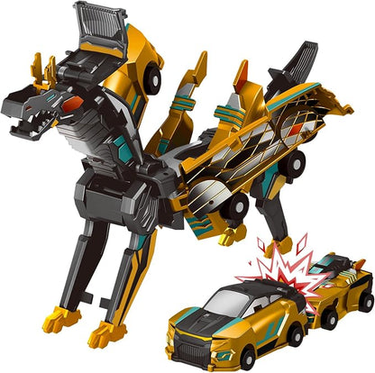 Intoypad Collision Transforming Dinosaur Car Toy, 2 Magnetic Cars Transform into Dinosaur Toys for Kids Toddler Fun Deformation Robot Dino Car Christmas Birthday Gift Toys for Boys Girl(Golden Dragon)