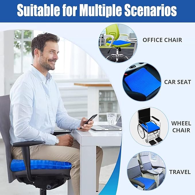 Gel Seat Cushion for Long Sitting Pressure Relief (Super Large  Thick) - Non-Slip Gel Chair Cushion for Back,Sciatica,Tailbone Pain Relief - Seat Cushion for Office Desk Chair,Car Seat,Wheelchair