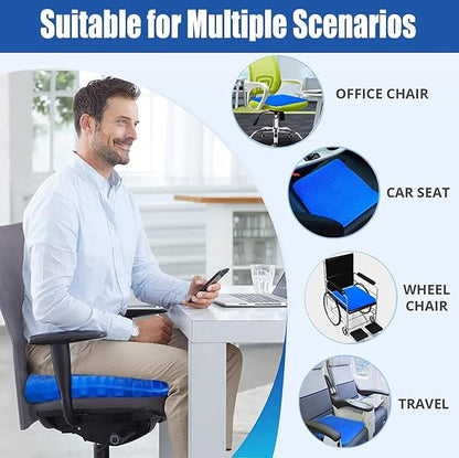 Gel Seat Cushion for Long Sitting Pressure Relief (Super Large  Thick) - Non-Slip Gel Chair Cushion for Back,Sciatica,Tailbone Pain Relief - Seat Cushion for Office Desk Chair,Car Seat,Wheelchair