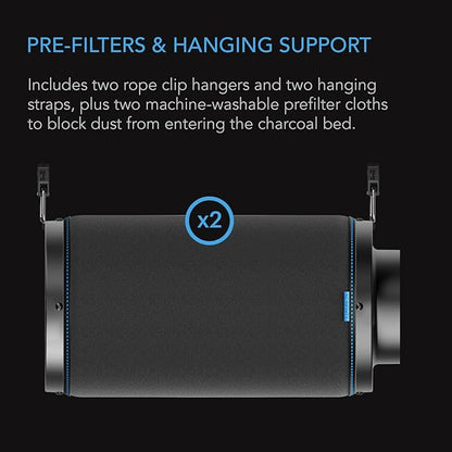 AC Infinity Air Carbon Filter 6" with Premium Australian Virgin Charcoal, for Inline Duct Fan, Odor Control, Hydroponics, Grow Rooms