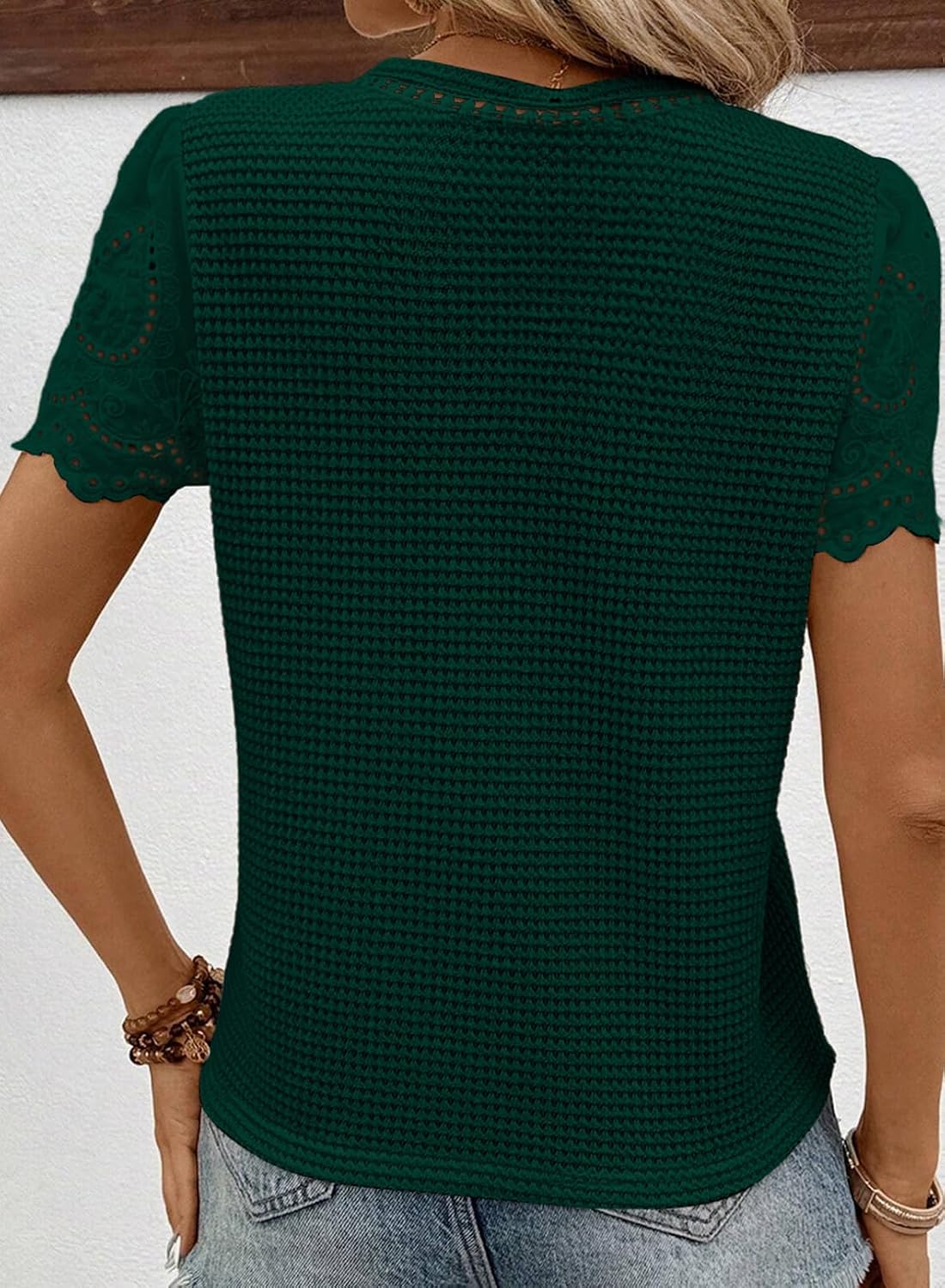 Womens Frenchy Summer Tops Crewneck Short Sleeve T Shirts Casual Waffle Knit Jacquard Blouses Top Shirts
