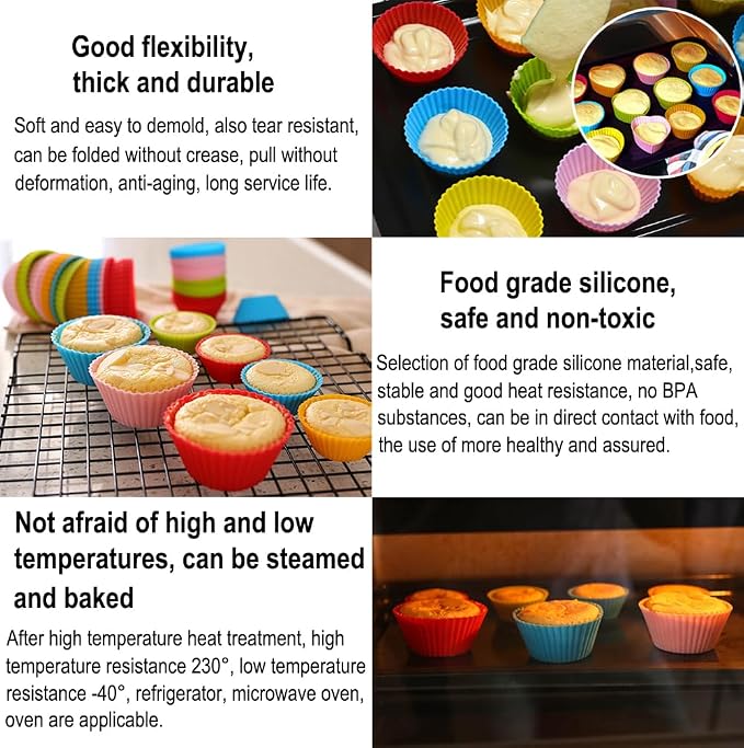 AKOAK Reusable Silicone Non-stick Baking Cups, Cake Molds, Kitchen Baking Cooking Accessories, DIY Cake Making Tools - Pack of 12 (Blue)