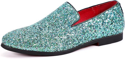 Mens Glitter Loafers Dress Shoes Slip On Tuxedo Suit Shoes Luxury Wedding Sparkly Casual Shoes