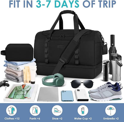 ETRONIK Gym Bag for Men Women, Large Travel Duffle Bag with Shoe Compartment, Carry on Bag with Toiletry Bag, Weekender Overnight Bag for Sports Business Trip, Black