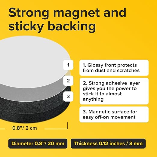 X-bet MAGNET Hyper-Sticky Magnets with Adhesive Backing - (0.8'' x 0.12'', 40 pcs) Strong Magnetic Dots for Whiteboard, Fridge, Crafts - Easy-to-Cut Stickers for Planning and Organization