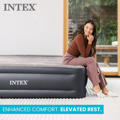 Intex Dura-Beam Plus Deluxe 16.5" Queen Air Mattress with Built-in Pump 64135ED - Deluxe Pillow Rest Portable Inflatable Bed for Camping, Travel & Guests