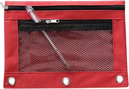 Pencil Pouch for 3 Ring Binder, Binder Pencil Case with Smooth Zipper, Clear Window Pencil Case for Binder, Big Capacity 3 Ring Binder Pencil Bag with 3 Reinforced Grommets Red