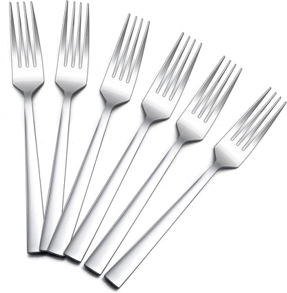 Salad Forks Set of 5, E-far 6.7 Inch Stainless Steel Dessert Forks for Home, Kitchen or Restaurant, Non-toxic & Mirror Polished, Squared Edge & Dishwasher Safe
