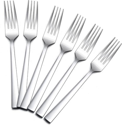 Salad Forks Set of 5, E-far 6.7 Inch Stainless Steel Dessert Forks for Home, Kitchen or Restaurant, Non-toxic & Mirror Polished, Squared Edge & Dishwasher Safe
