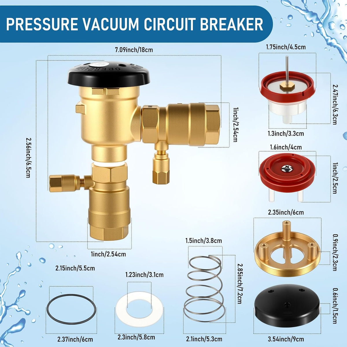1 Inch Pressure Vacuum Breaker Assembly with Breaker Repair Kit, Brass Valve Cover for Water Lines Max 400 PSI Backflow Preventer Maintain Plumbing System, Red
