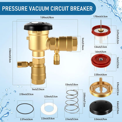 1 Inch Pressure Vacuum Breaker Assembly with Breaker Repair Kit, Brass Valve Cover for Water Lines Max 400 PSI Backflow Preventer Maintain Plumbing System, Red
