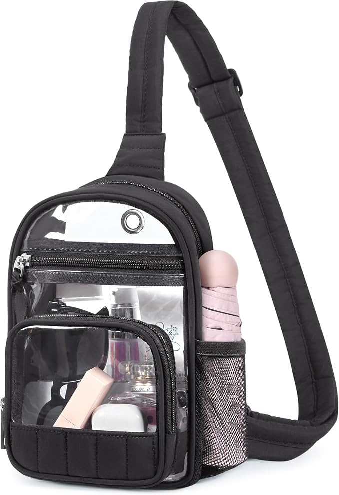 Missnine Clear Bag for Stadium Events Clear Fanny Pack Sling Bag Crossbody | Clear Purse Stylish Concert Bag for Sport with Side Mesh Pocket & Front Pocket