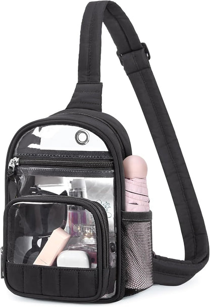 Missnine Clear Bag for Stadium Events Clear Fanny Pack Sling Bag Crossbody | Clear Purse Stylish Concert Bag for Sport with Side Mesh Pocket & Front Pocket