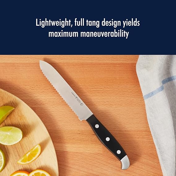 HENCKELS Statement Razor-Sharp 5-inch Serrated Utility Knife, Tomato Knife, German Engineered Informed by 100 Years of Mastery, BlackStainless Steel