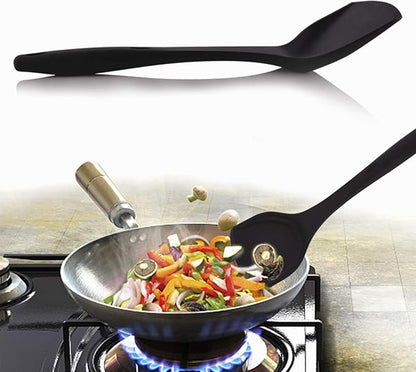 Silicone Wok Turner, Heat Resistant Solid Silicone Stir Fry Spatula for Non Stick Cookware (Black)