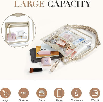 Missnine Clear Crossbody Bags for Women Stadium Approved Clear Purse for Concert Transparent Plastic Bag with Guitar Strap