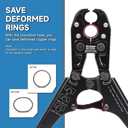 iCrimp Pex Pipe Crimping Tool, Plumbing Tool with Convertible 1/2" and 3/4" Jaws for Copper Ring, Meets ASTM 1807 Standard IWS-1234N