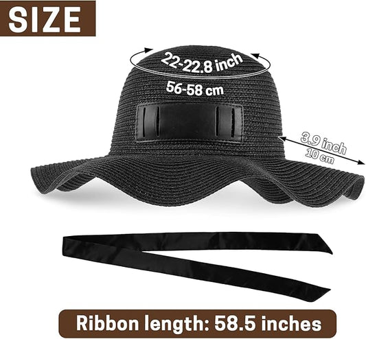 GNEGNI Straw Sun Hats for Women, Wide Brim Summer Beach Hat with Detachable Silk Tie, Foldable Floppy Hat - UV Sun Protection