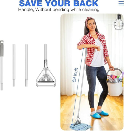 SOBONNE 59" Commercial Mop Handle Heavy Duty,Industrial Metal Mop Stick Wet Mops Head Replacement Holder for Home,Garage,Office,Warehouse Floor Cleaning|Sliver