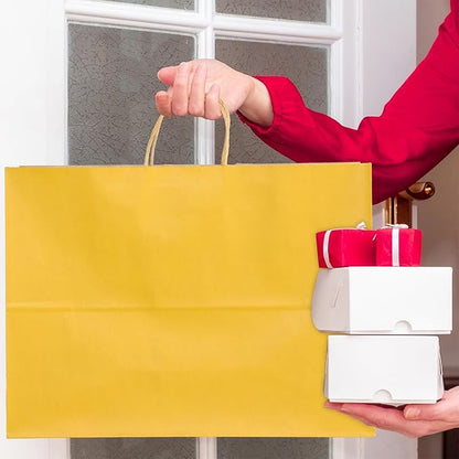BLEWINDZ 50Pcs Kraft Paper Bags - Large Size 16x6x12 Inches Gift Bags with Handles Bulk  Yellow Goodie Bag Shopping Bag for Grocery Merchandise