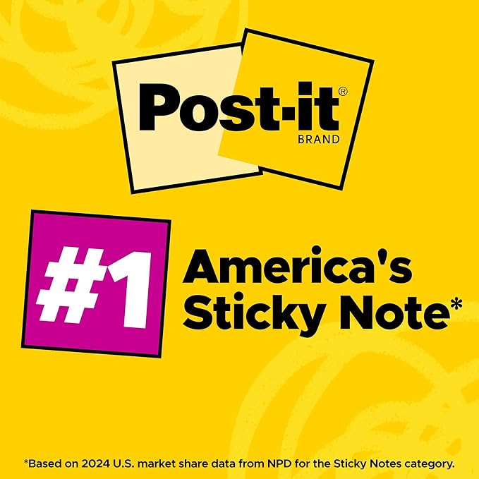 Post-it Notes, 3 in x 3 in, 18 Sticky Notes Pads, 100 Sheets per Pad, The Iconic Canary Yellow Note, School Supplies and O?ce Products