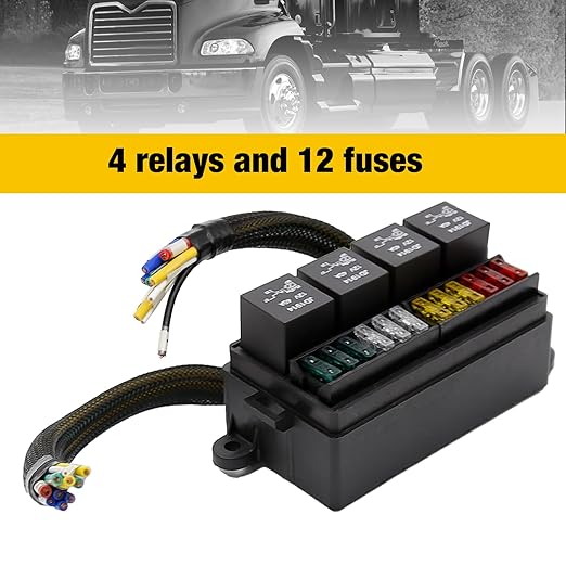 12 Volt Fuse Relay Box with 4 Relays and 12 Way ATCATO Fuses Sealed 12 Volt Relay Fuse Holder Compatible for Automotive, Marine