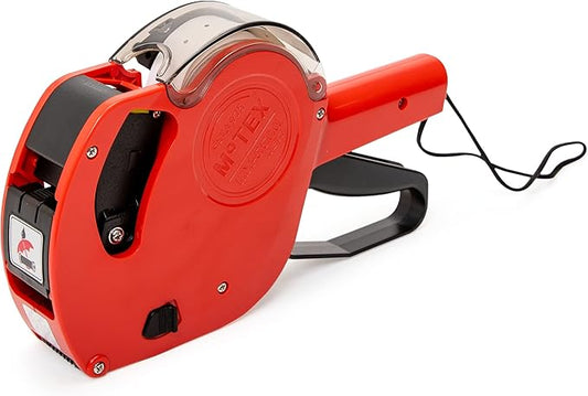 Motex MX-5500 New Version 1 Line 8 Digits Price Tag Gun  Pre-Loaded 1,000 White Sticker Labels and Pre-Loaded Inker with 1 Ink Refill - for Grocery Store, Retail Shop, Garage Sale (Dark Red)