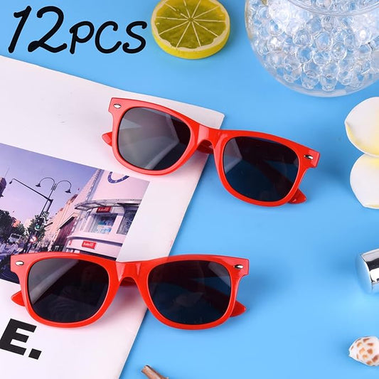 MIAHART 12 Pack Kids Party Sunglasses Bulk Summer Party Favors Retro Glasses for Boys and Girls Birthday Party Supplies, Red